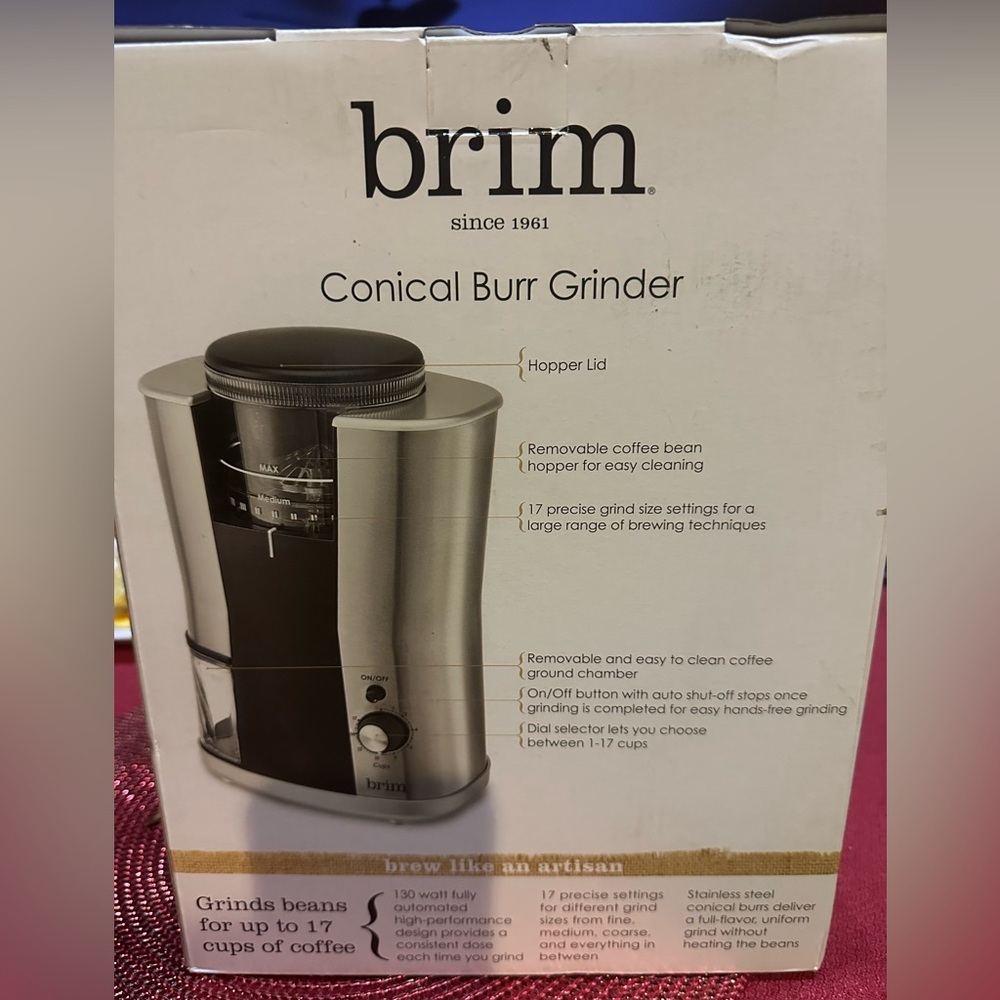 NIB Brim Conical Burr Grinder - Silver - Picture 2 of 4